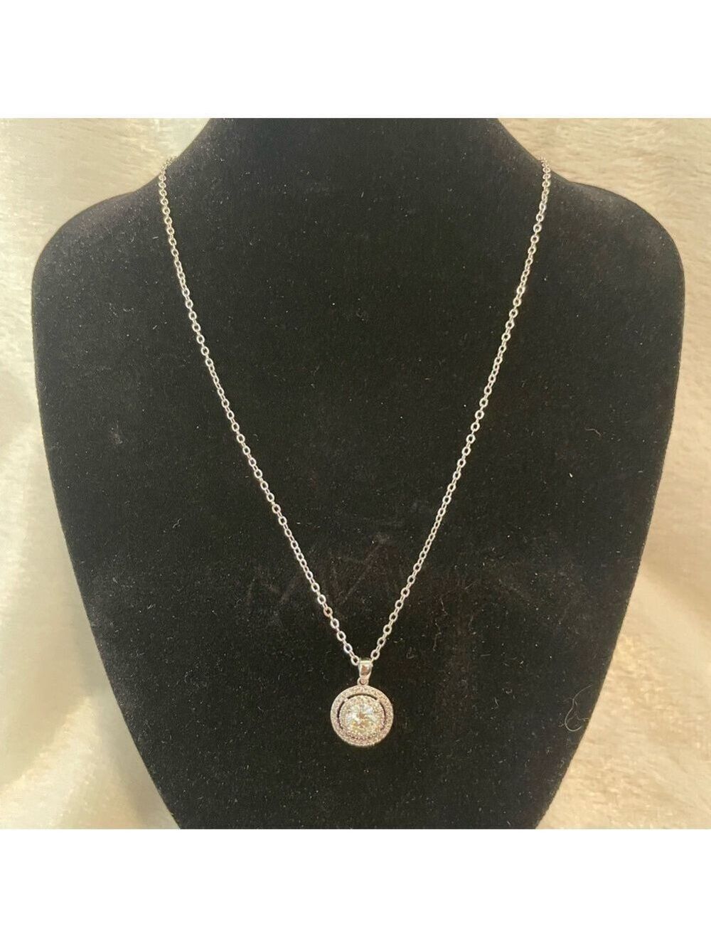 1.0ct women’s round Moissanite with double halo pendant necklace